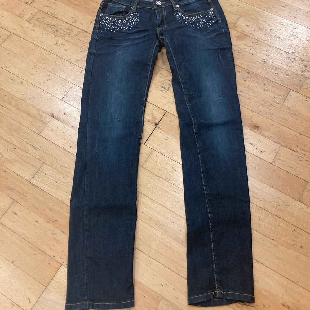Machine Brand Rhinestone Jeans
